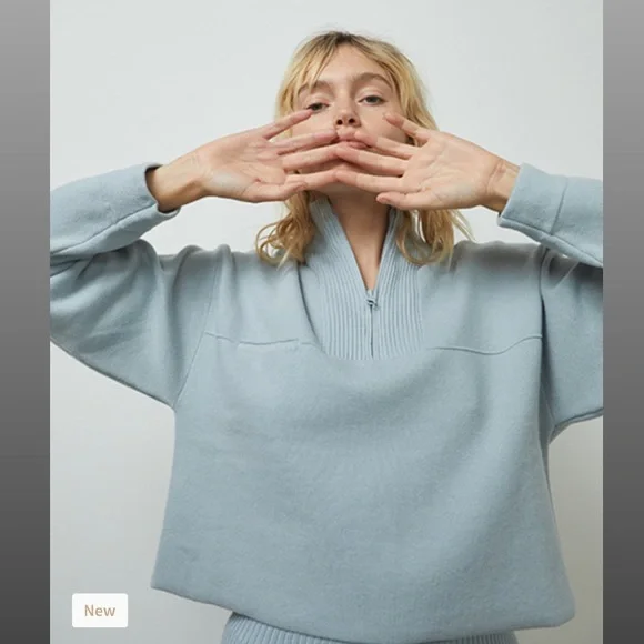 Lunya Cozy Cotton Silk Pullover Quarter Zip Sweater Chilled Blue S M L XL $198 - Picture 3 of 6